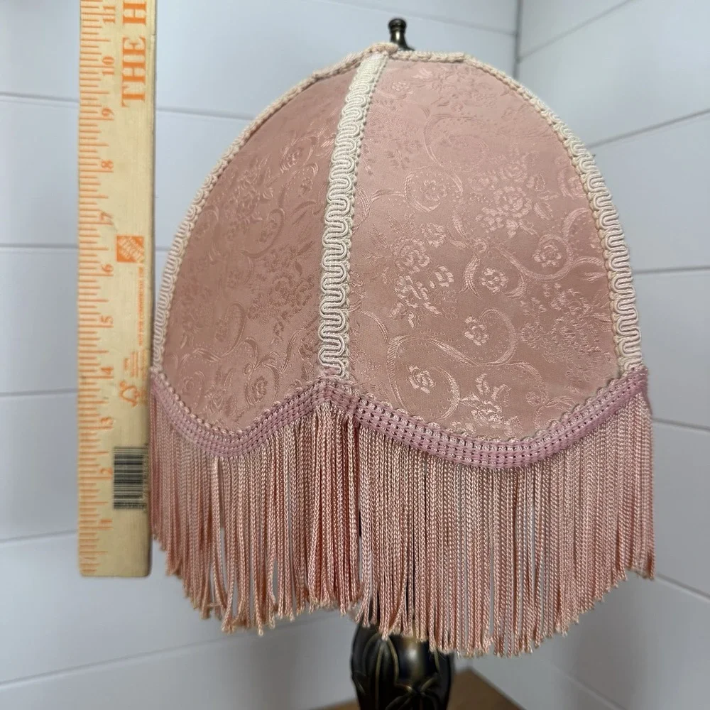 Vtg Victorian Fringed Lamp Shade Only Art Nouveau Brocade‎ Panels Scalloped Edge